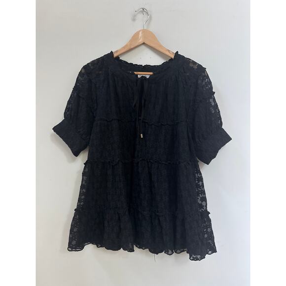Entro Lace Top Blouse Black Pullover Boho Peasant Dark Romantic Date Night Large - Picture 1 of 6